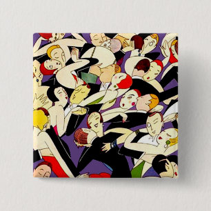 Badge Carré 5 Cm Motif de couples de danse Art déco Ère du Jazz d