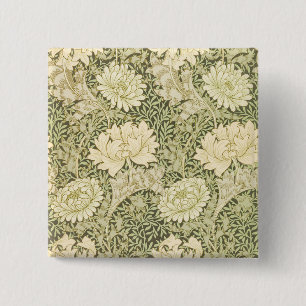 Badge Carré 5 Cm Motif de fleurs de Chrysanthemum (par William Morr