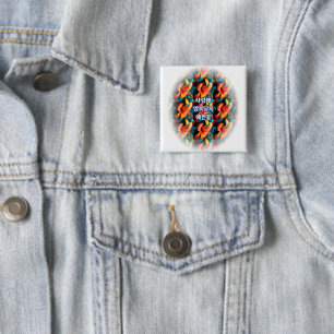 Badge Carré 5 Cm Motif de fleurs roses saumons