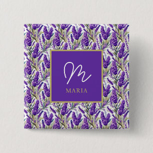 Badge Carré 5 Cm Motif de lavande violet étonnant Monogramme