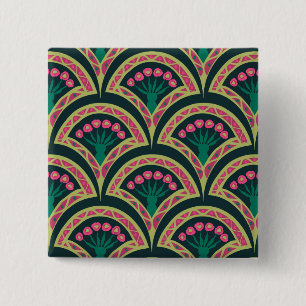 Badge Carré 5 Cm Motif de ventilateur floral rose et vert