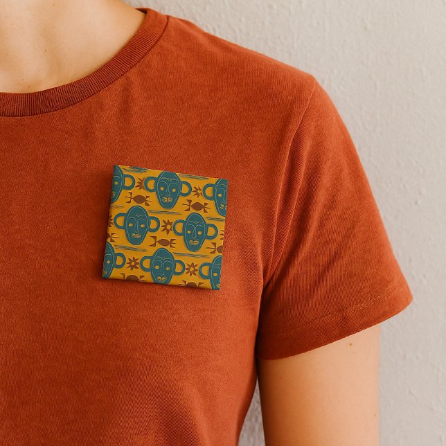 Badge Carré 5 Cm Motif de visage ethnique africain Masque tribal (Créateur téléchargé)
