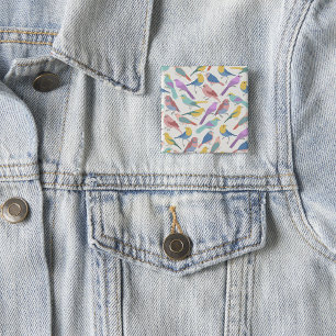Badge Carré 5 Cm Motif d'oiseaux chanteurs pastel Oiseaux d'aquarel