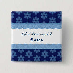 Badge Carré 5 Cm Motif et dentelle floraux bleus H909G de