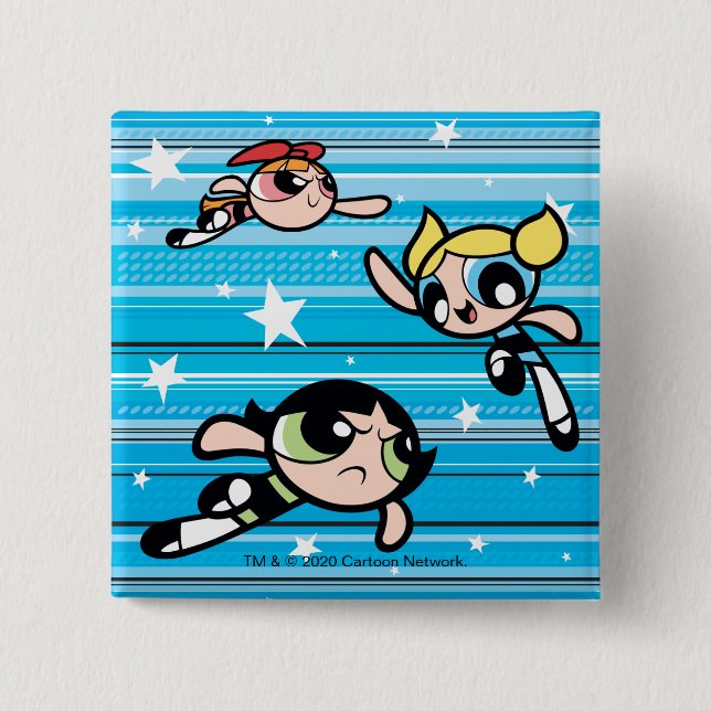 Badge Carré 5 Cm Motif étoilé Powerpuff Girls (Devant)