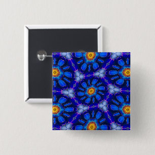 Badge Carré 5 Cm Motif Fleurs bleues Abstraites
