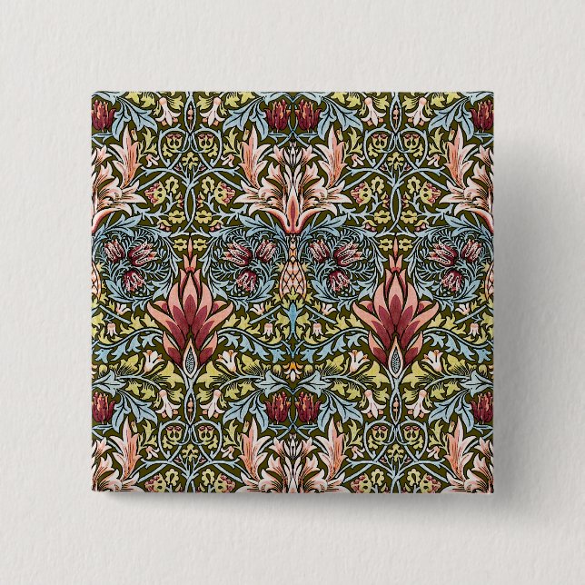 Badge Carré 5 Cm Motif floral à tête de serpent de William Morris (Devant)