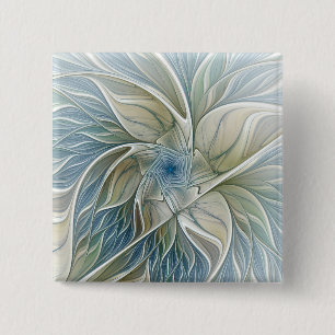 Badge Carré 5 Cm Motif floral de rêve abstrait bleu kaki fractal