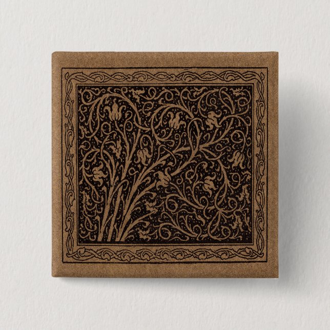 Badge Carré 5 Cm Motif floral Vignes Brown et noir (Devant)