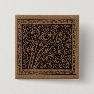 Badge Carré 5 Cm Motif floral vignes brunes et noires tourbillonnan