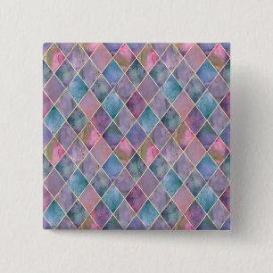Badge Carré 5 Cm Motif géométrique diamant aquarelle Harlequin 