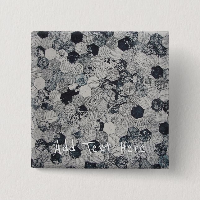 Badge Carré 5 Cm Motif géométrique gris, blanc et noir (Devant)