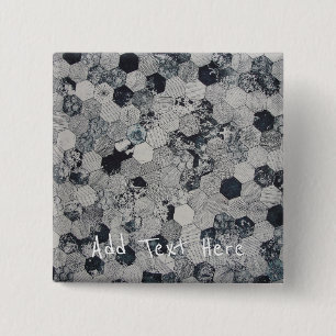 Badge Carré 5 Cm Motif géométrique gris, blanc et noir de l'hexagon