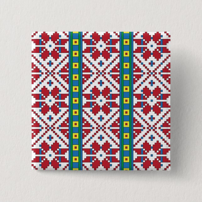 Badge Carré 5 Cm Motif géométrique tribal rouge, bleu et blanc étoi (Devant)