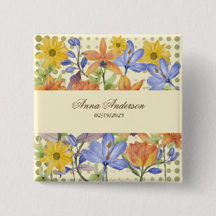 BADGE CARRÉ 5 CM MOTIF ORANGE FLOWER