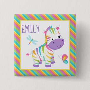 Badge Carré 5 Cm Motif rayures colorées et zèbre arc-en-ciel pour e