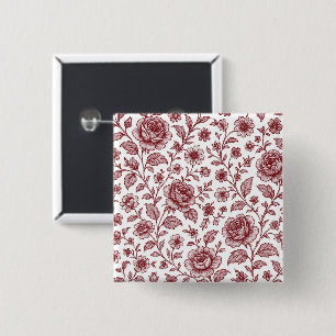 Badge Carré 5 Cm Motif Rose Vintage rouge foncé