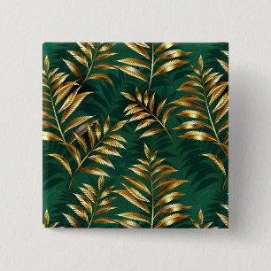 Badge Carré 5 Cm Motif sans couture avec des fougères dorées