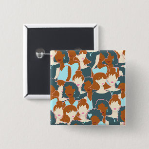 Badge Carré 5 Cm Motif sans couture avec filles noires et blanches