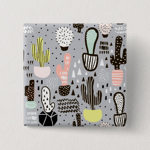 Badge Carré 5 Cm Motif texturisé tiré par la main de cactus