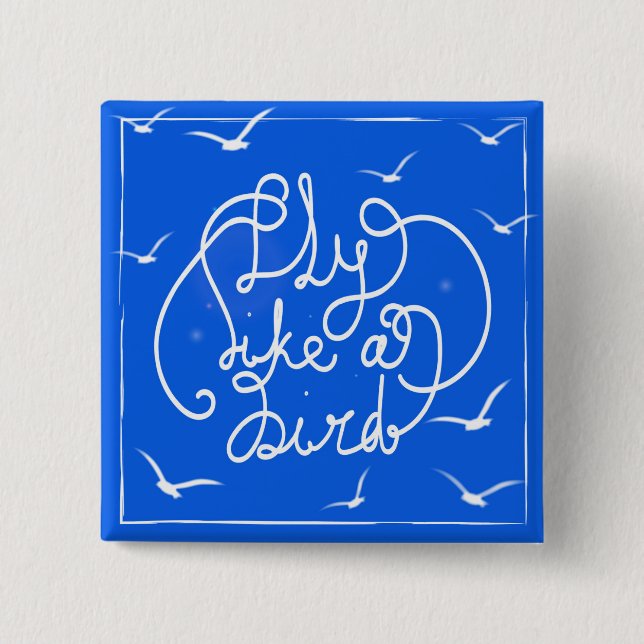 Badge Carré 5 Cm Mouche comme un oiseau (Devant)