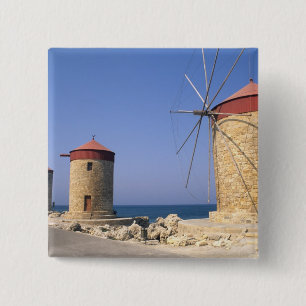 Badge Carré 5 Cm Moulins à vent célèbres de Rhodes Grèce