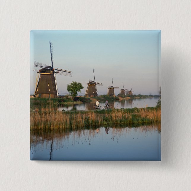 Badge Carré 5 Cm Moulins à vent, Kinderdijk, Pays-Bas (Devant)