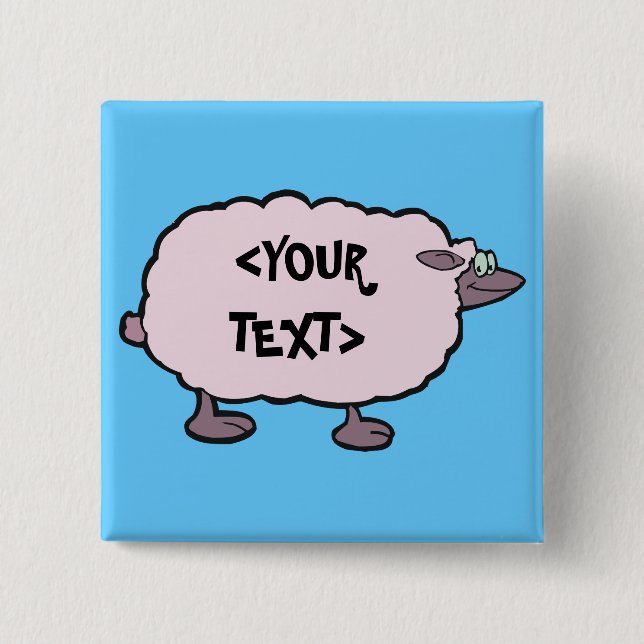 Badge Carré 5 Cm Moutons roses,<YOUR TEXT> (Devant)