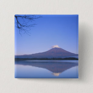 Badge Carré 5 Cm Mt. Fuji depuis le lac Motosu, Yamanashi, Japon