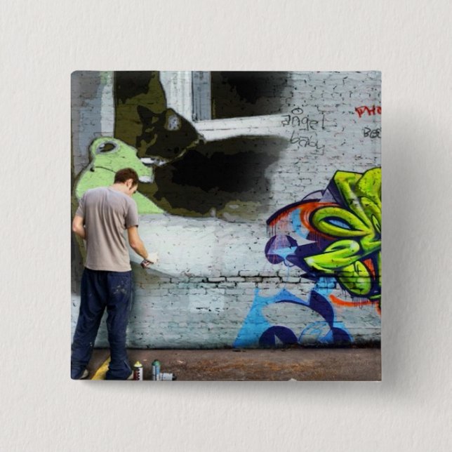 Badge Carré 5 Cm Mur de Graffiti Lucy (Devant)