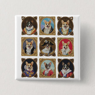 Badge Carré 5 Cm Musée Vintage Mur, Portraits de chiens Corgi hilar