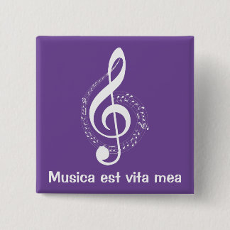 Badge Carré 5 Cm Musica est vita mea Musik ist mein Leben Note