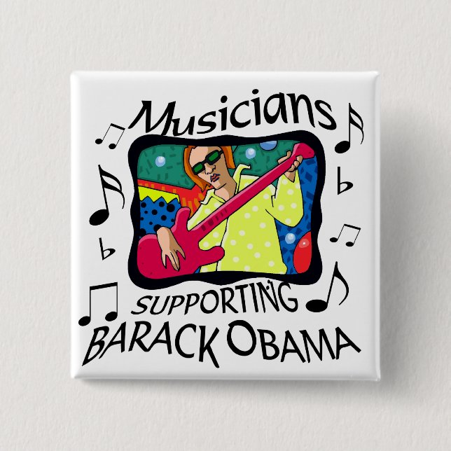 Badge Carré 5 Cm Musiciens soutenant Barack Obama (Devant)