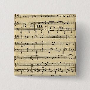 Badge Carré 5 Cm Musique Antique Sheet