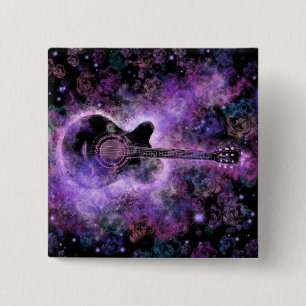 Badge Carré 5 Cm Musique guitare romantique - Espace magique -