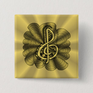 Badge Carré 5 Cm Musique Treble Clef Gold Customisé