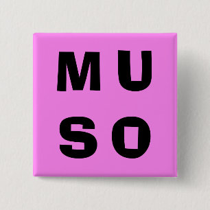 Badge Carré 5 Cm Muso Musicien Lettrage Contemporain Gras Rose