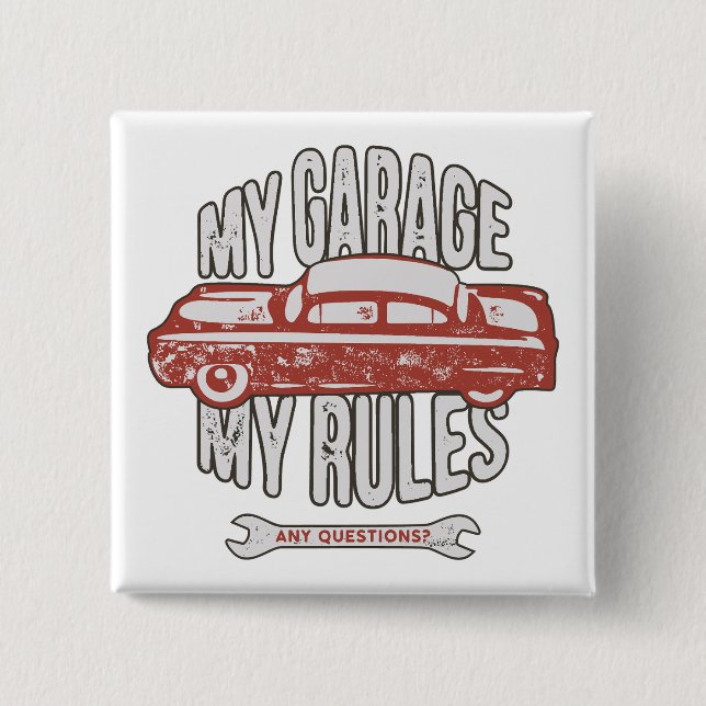 Badge Carré 5 Cm My Rules Classic Red Car Retro Mechanic (Devant)