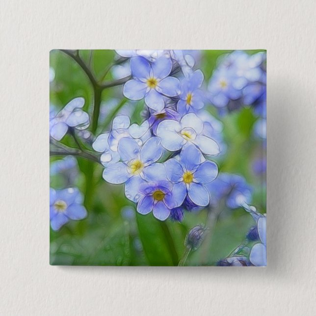 Badge Carré 5 Cm Myosotis des marais de jour pluvieux (Devant)