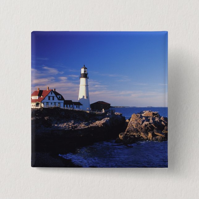 Badge Carré 5 Cm NA, USA, Maine. Phare de Portland Head. (Devant)