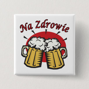 Badge Carré 5 Cm Na Zdrowie Toast Avec Mugs De Bière