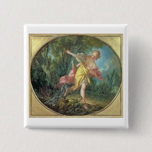 Badge Carré 5 Cm Nandou Sylvia se sauvant du loup, 1756