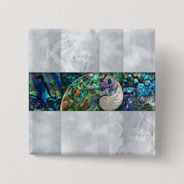 Badge Carré 5 Cm Nautilus Shell - Abalone et Pearl (Devant)