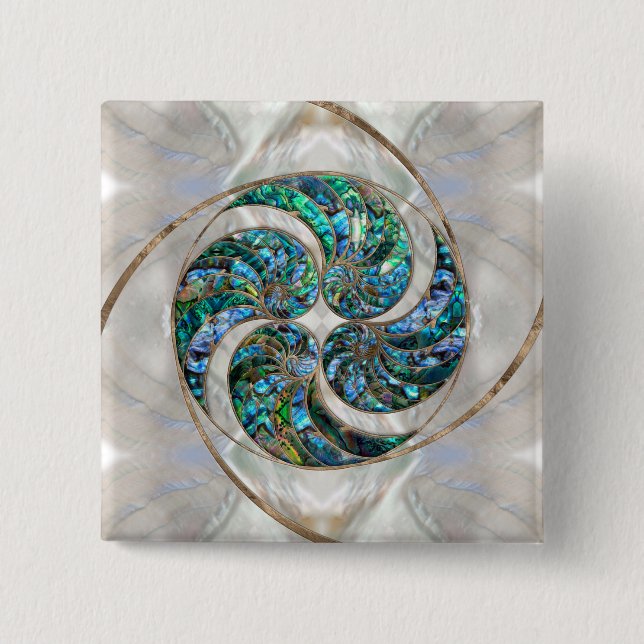 Badge Carré 5 Cm Nautilus Shell - Abalone et Pearl (Devant)