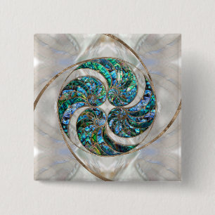 Badge Carré 5 Cm Nautilus Shell - Abalone et Pearl