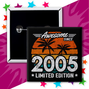 Badge Carré 5 Cm Né 2005 Limited Edition Retro Awesome depuis 2005