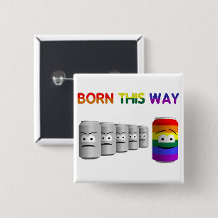 Badge Carré 5 Cm Né ainsi LGBT Rainbow Stripe