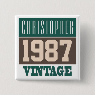 Badge Carré 5 Cm Né en 1987, Cadeau personnalisé