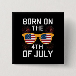 Badge Carré 5 Cm Né le 4 juillet Lunettes de soleil d'anniversaire