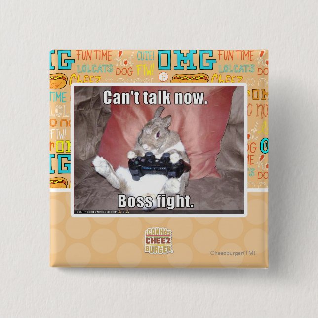 Badge Carré 5 Cm Ne peut pas parler maintenant, le combat de patron (Devant)